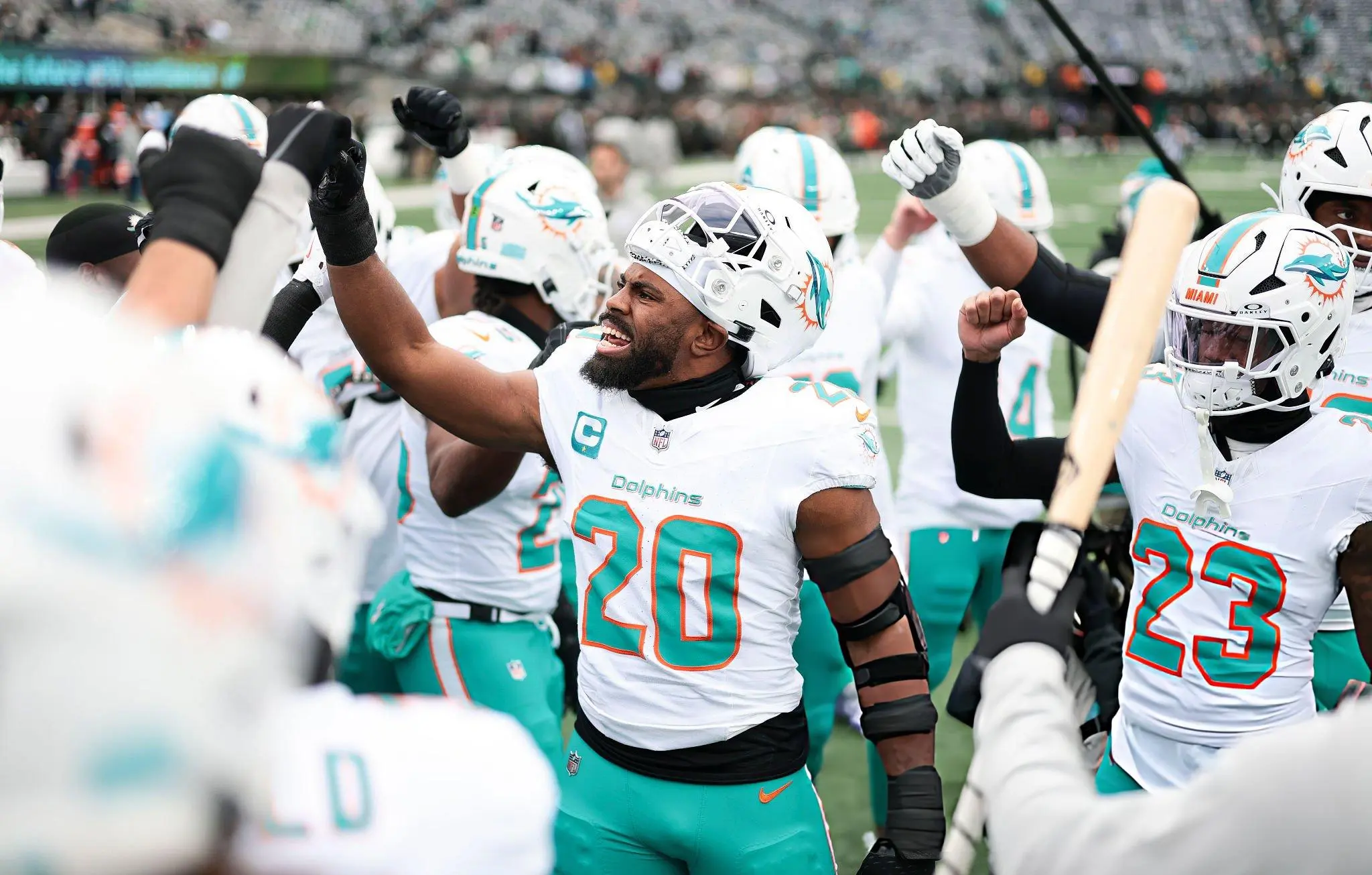 Jordyn Brooks #20 of the Miami Dolphins linked to Cowboys trade rumors