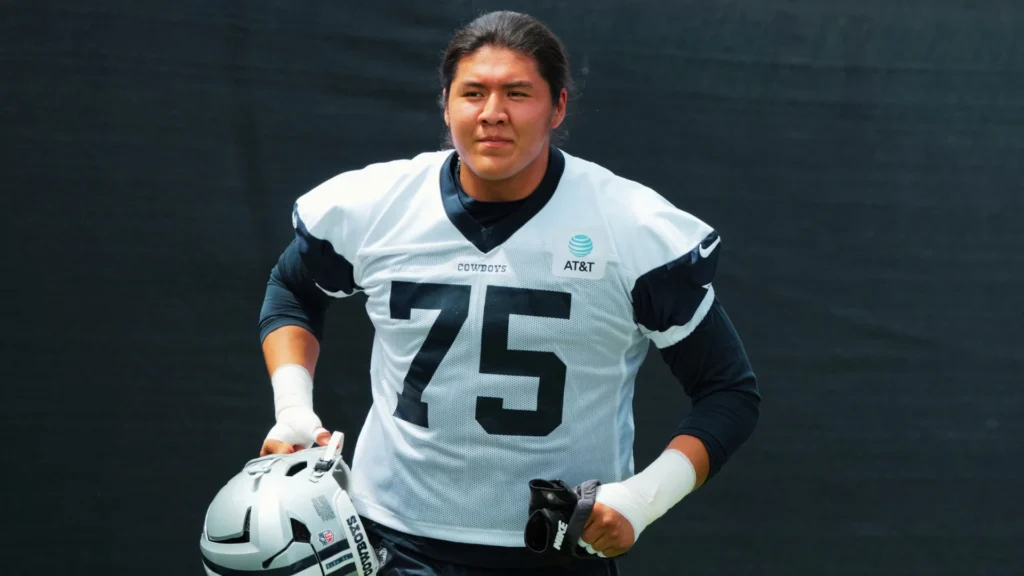 Dallas Cowboys tackle Shiyazh Pete (75) at training camp at River Ridge Playing Fields.