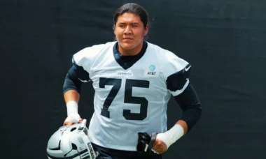 Dallas Cowboys tackle Shiyazh Pete (75) at training camp at River Ridge Playing Fields.
