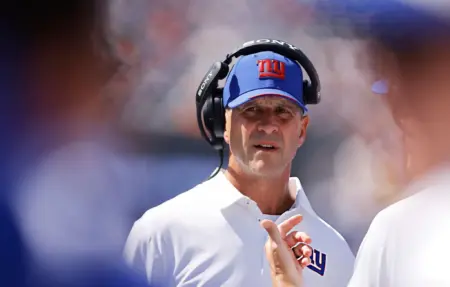 New York Giants coach John Harbaugh against the Cowboys